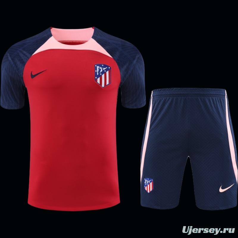 23-24 Atletico Madrid Red Navy Short Sleeve+Shorts