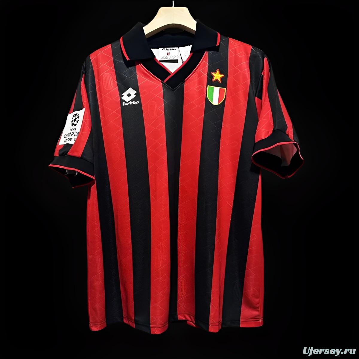 Retro 93/94 AC Milan Home Champion League Jersey With Patches