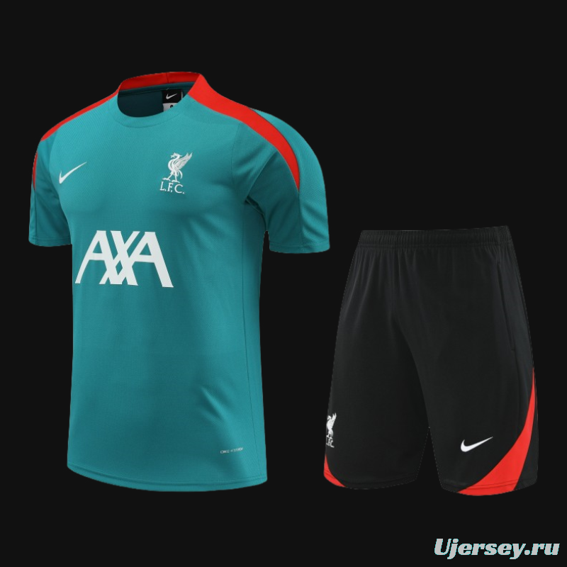 23/24 Liverpool Green Cotton Short Sleeve Jersey+Shorts