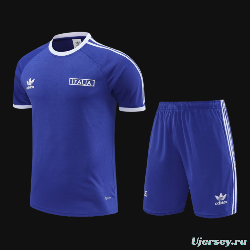 2024 Italy Blue Cotton Short Sleeve Jersey+Shorts