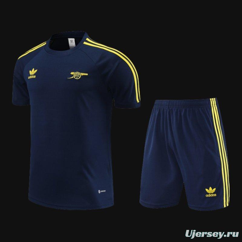 23/24 Arsenal Navy/Yellow Cotton Short Sleeve Jersey+Shorts