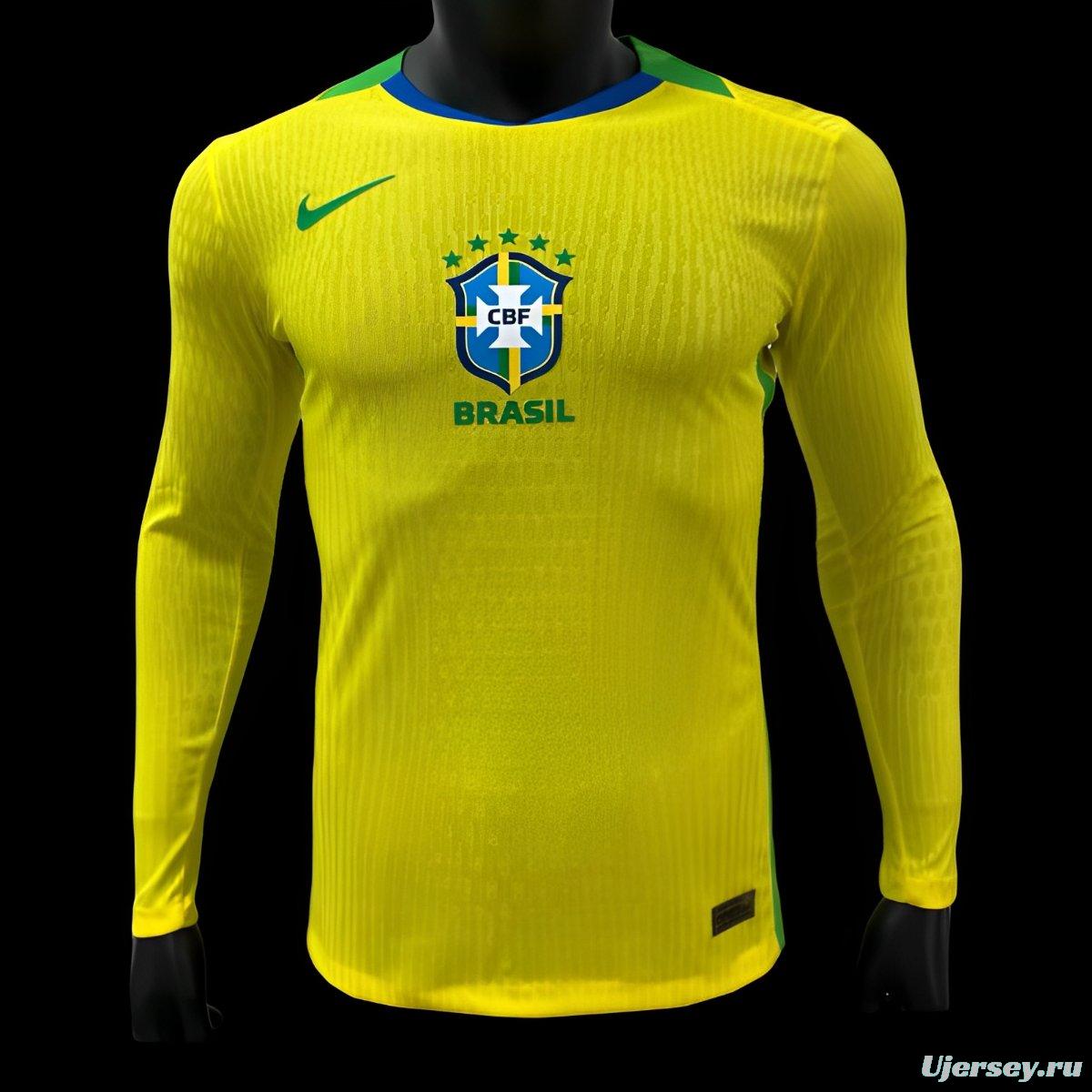Player Version 2025 Brazil Home Long Sleeve Jersey
