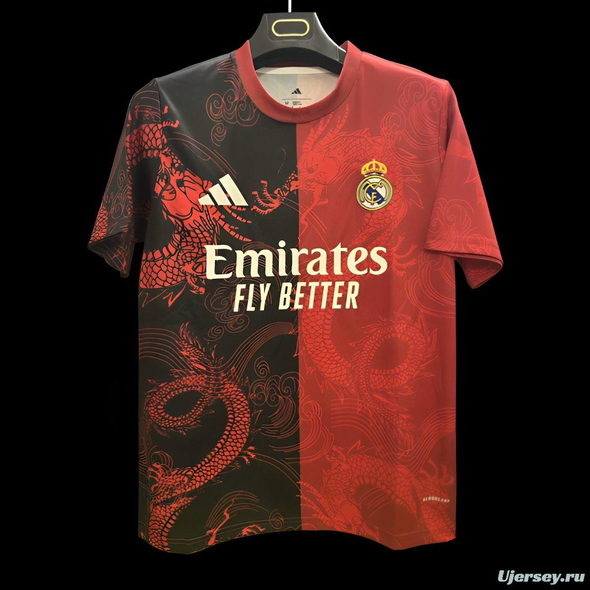 25/26 Real Madrid Red and Black with Split Dragon Design Jersey