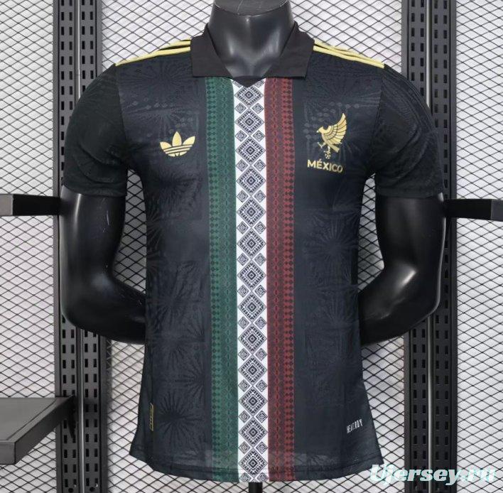 Player Version 2025 Mexico Black with Traditional Pattern Design Jersey