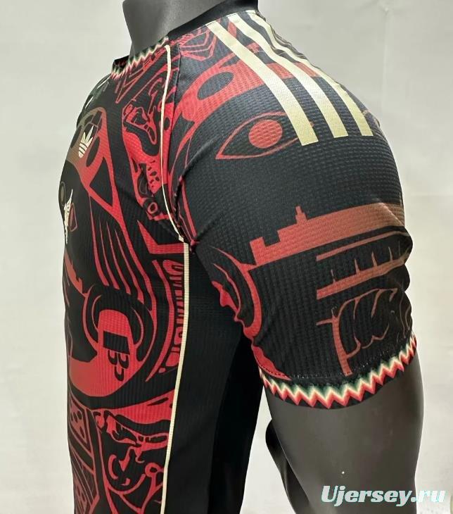 Player Version 2025 Mexico Black with Red-Green Aztec Pattern Jersey