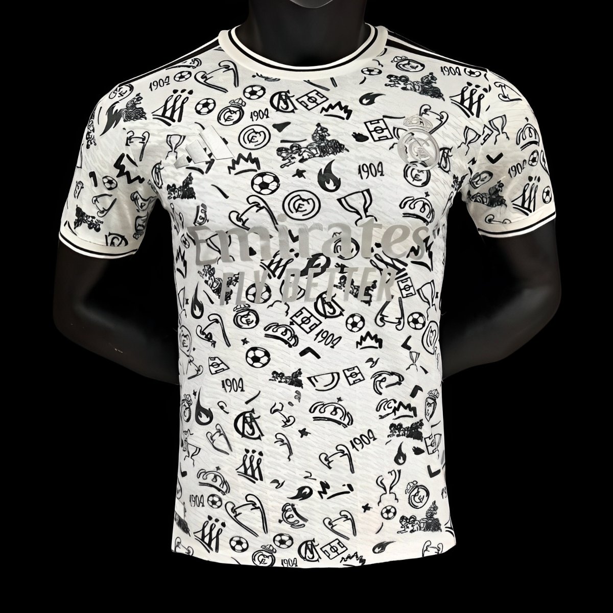 Player Version 25/26 Real Madrid White with Football Icons Pattern Jersey