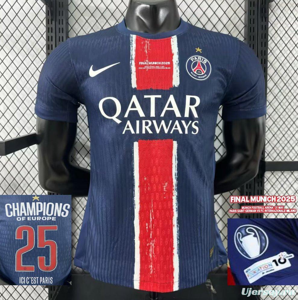 Play Version 1 Star 24/25 PSG Home Jersey With Final Match Champion Jersey