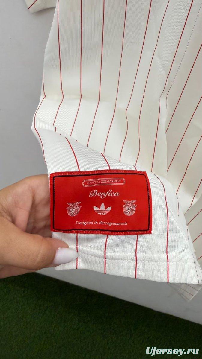 25/26 Benfica Adidas Original White with Red Pinstripes Jersey
