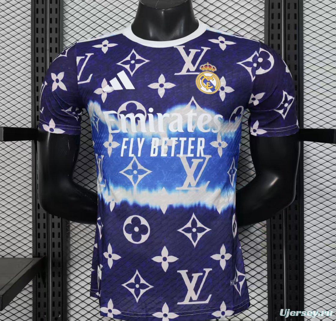Player Version 25/26 Real Madrid Blue with Louis Vuitton Monogram Pattern Jersey
