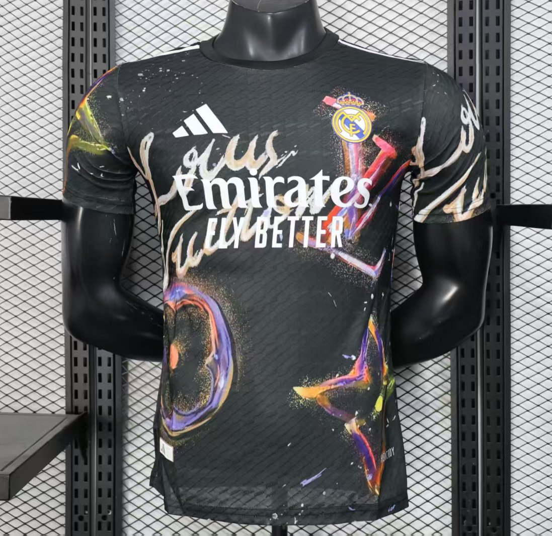Player Version 25/26 Real Madrid Black with Colorful Abstract Art Pattern Jersey