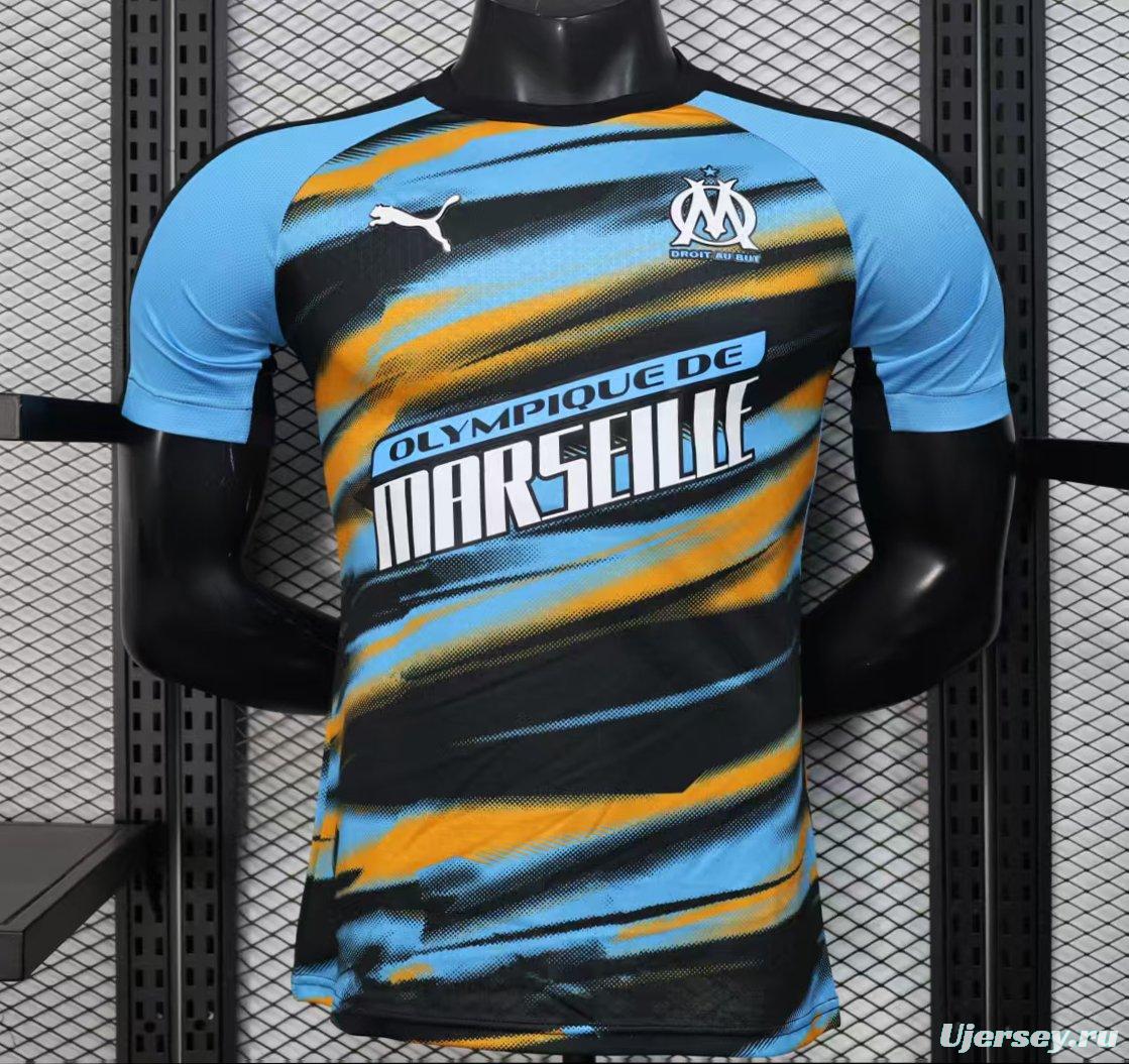 Player Version 25/26 Olympique de Marseille Blue with Orange Gradient Stripe Jersey