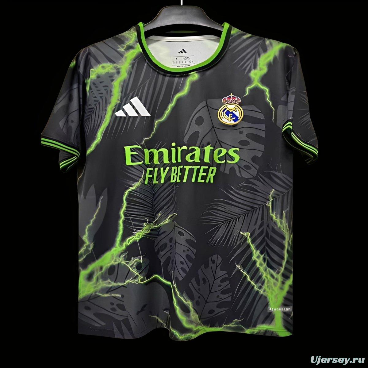 25/26 Real Madrid Black with Lightning and Tropical Leaf Pattern Jersey