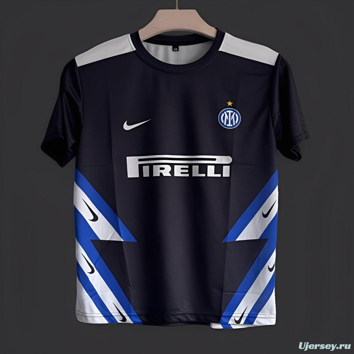 5/26 Inter Milan Black with Blue White Diagonal Stripes Jersey