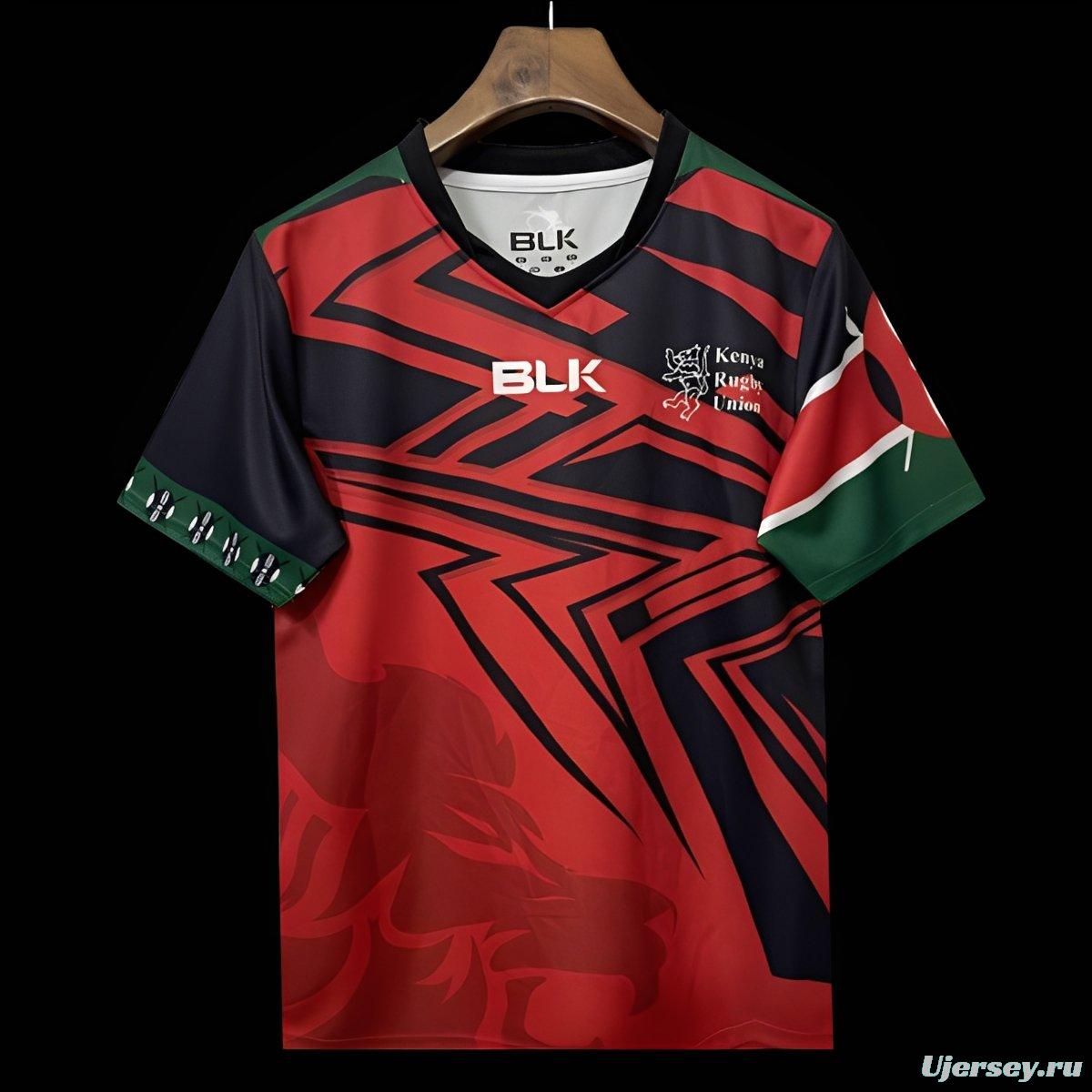 2026 Kenya Red with Black Geometric Stripes and Green Sleeves Jersey