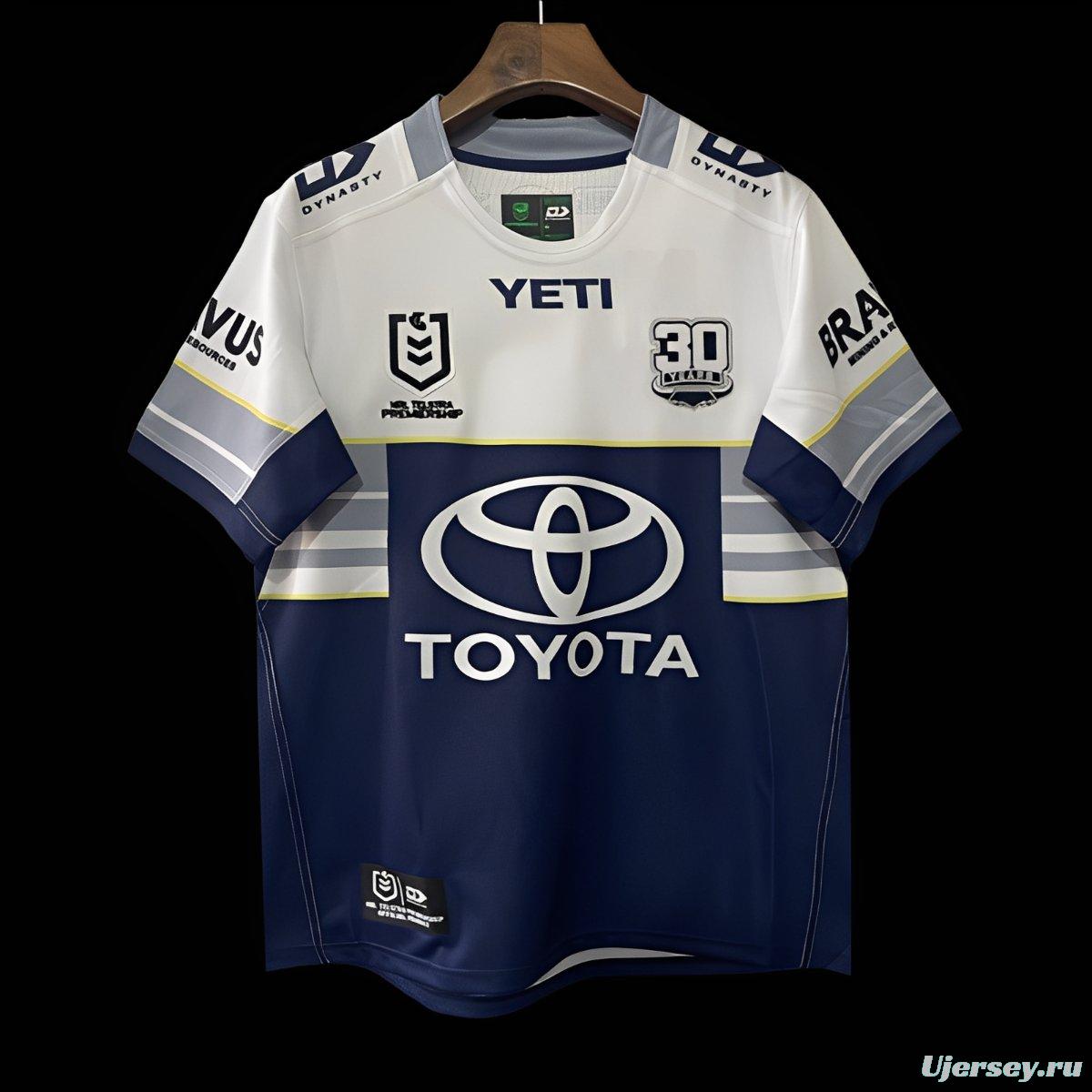 25/26 North Queensland Cowboys Navy with White and Grey Stripes Jersey