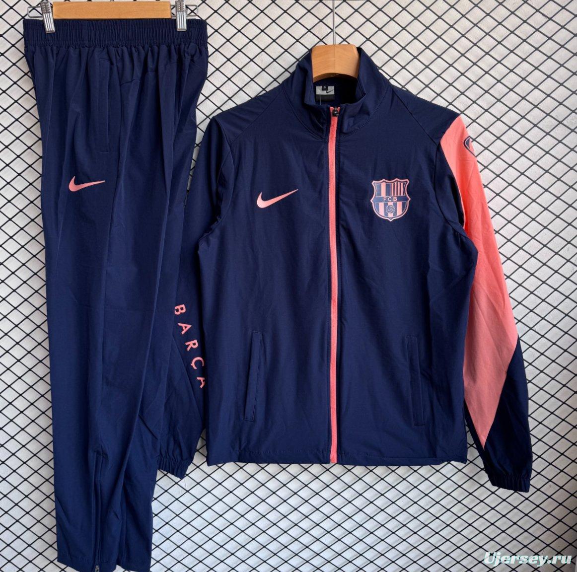 25/26 Barcelona Navy/Pink Full Zipper Windbreaker + Long Pants