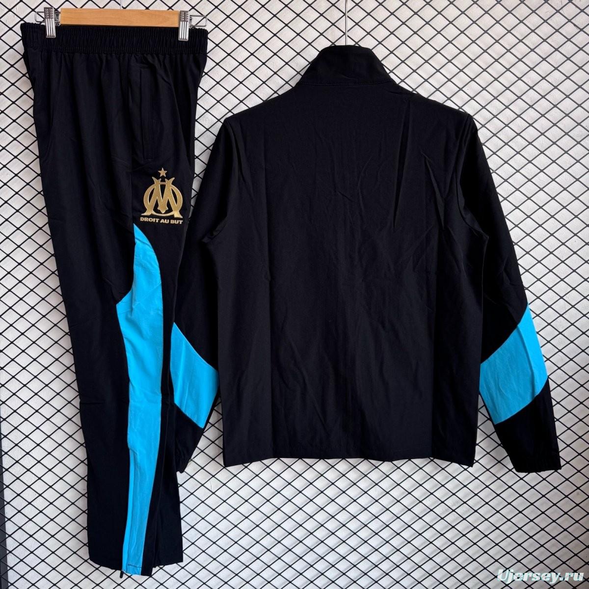 25/26 Olympique Marseille Black Full Zipper Windbreaker + Long Pants