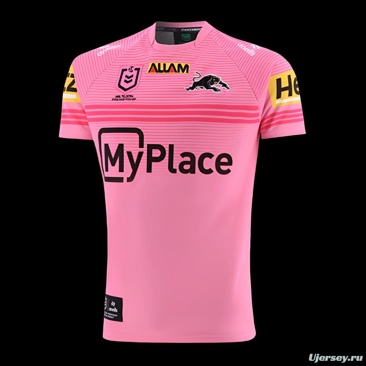 24/25 Penrith Panthers Pink with Horizontal Stripes Champions Jersey