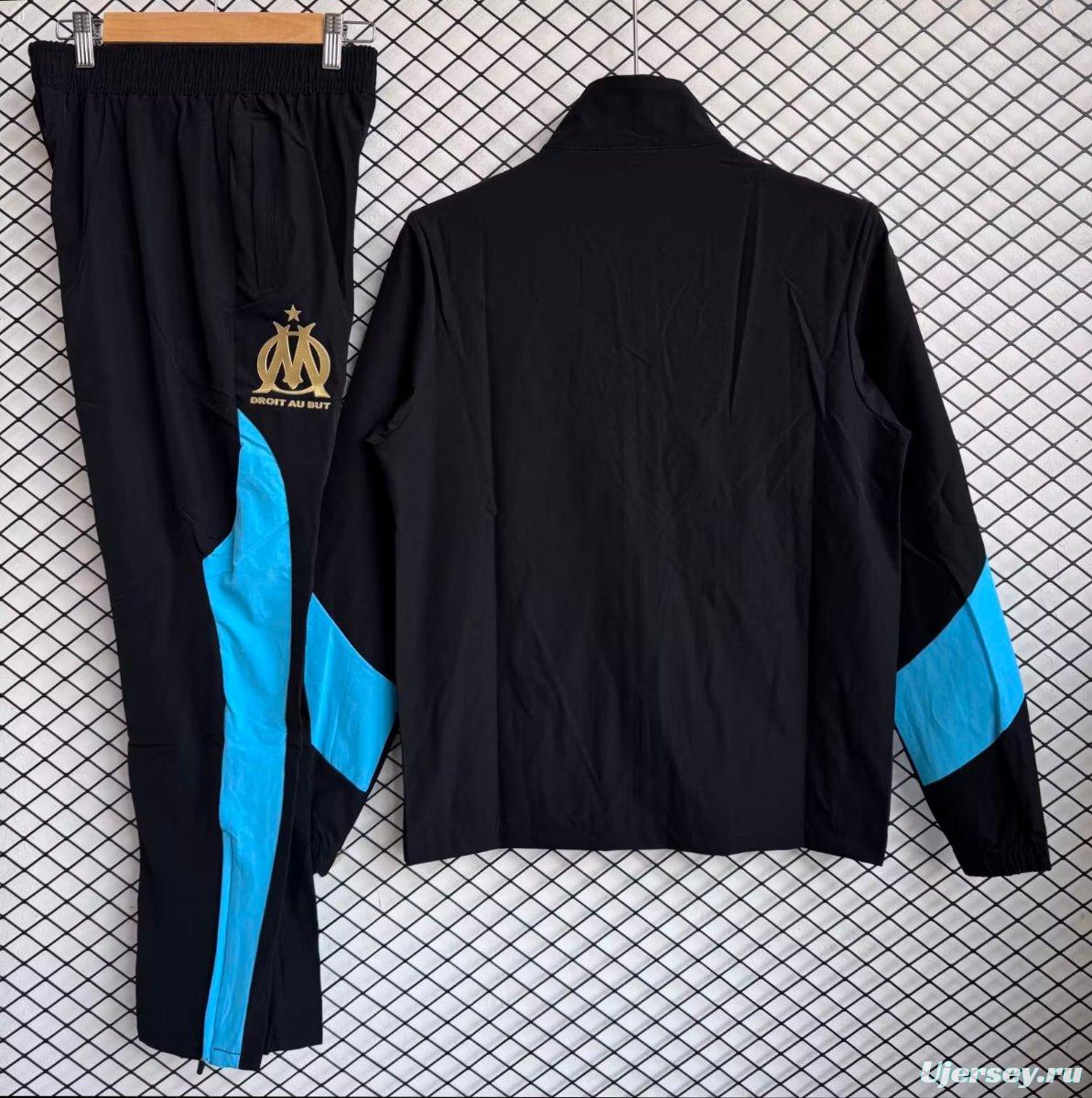 25/26 Olympique de Marseille Black with Blue Full zipper Jacket Tracksuit+ long pants