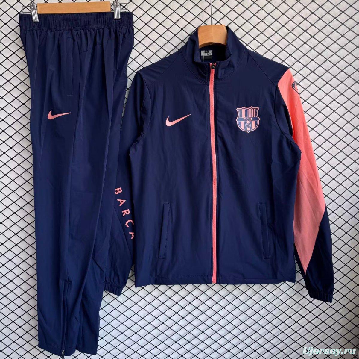 25/26 Barcelona Navy Blue with Pink Full zipper Jacket Tracksuit+ long pants