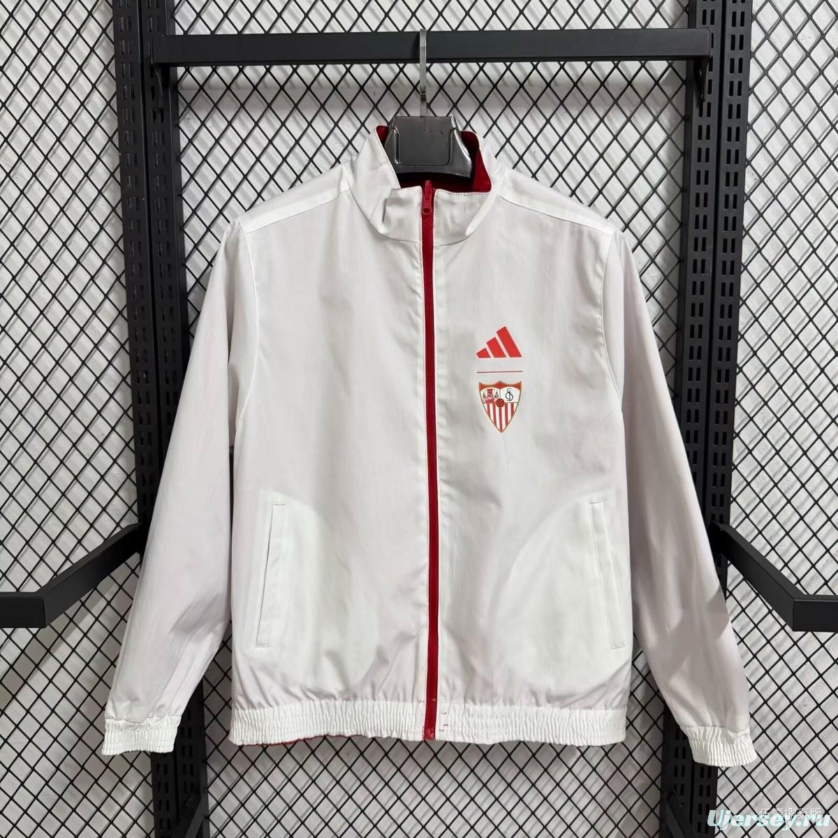 25/26 Sevilla Red/White Reversible Full Zipper Windbreaker