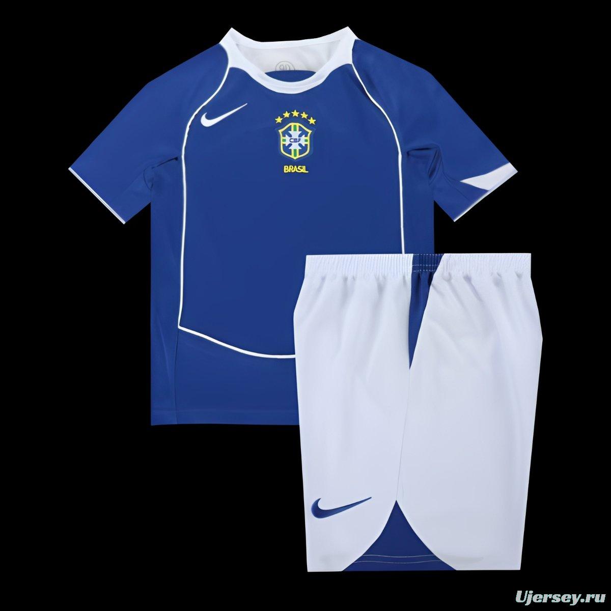 Retro Kids 2004 Brazil Away Blue Jersey