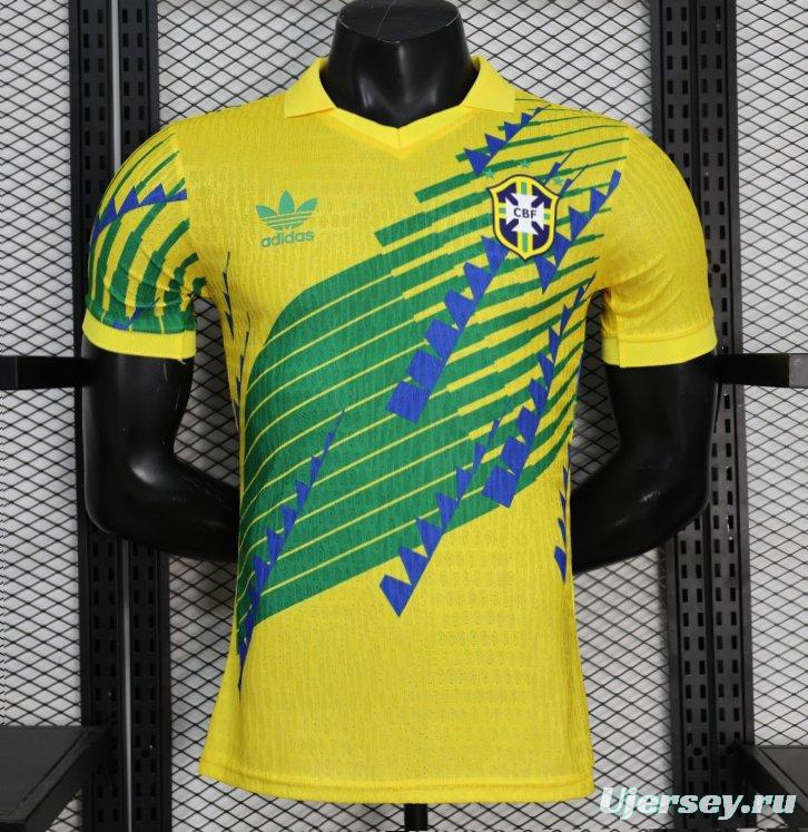 2026 Player Version Brazil Yellow with Green and Blue Geometric Patterns Jersey