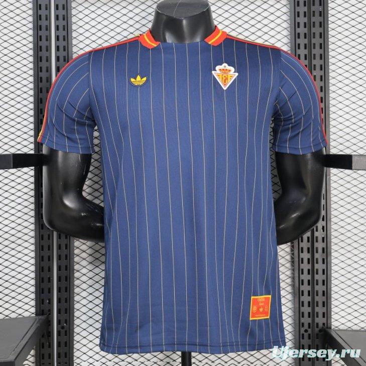 2026 Player Version Spain Navy Blue with Thin Yellow Pinstripes Jersey