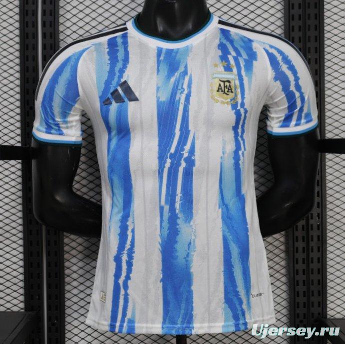 2026 Player Version Argentina White and Light Blue with Brushstroke Stripes Jersey