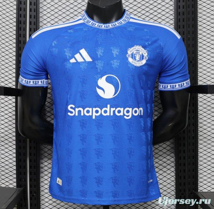 Player Version 26/27 Manchester United Blue with All-Over Devil Jacquard Pattern Jersey
