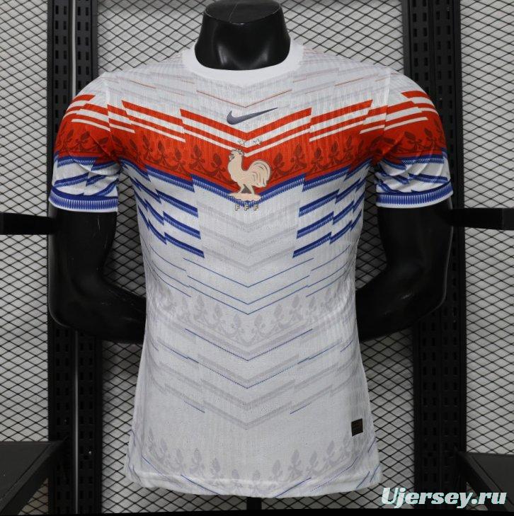 Player Version 2026 France Away White with Red & Blue Chevron Stripe Special Edition Jersey