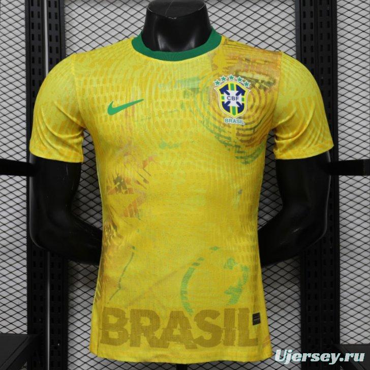 Player Version 2026 Brazil Yellow with Green Ink Splash Special Edition Home Jersey
