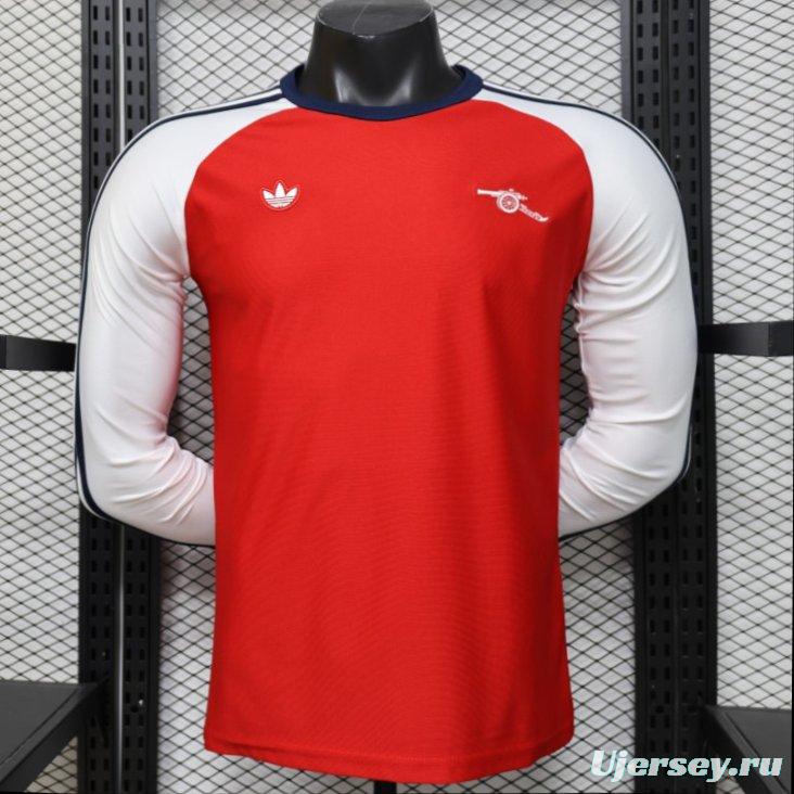 Player Version 2026  Arsenal x Adidas Originals Retro Red with White Long Sleeve Raglan Home Jersey
