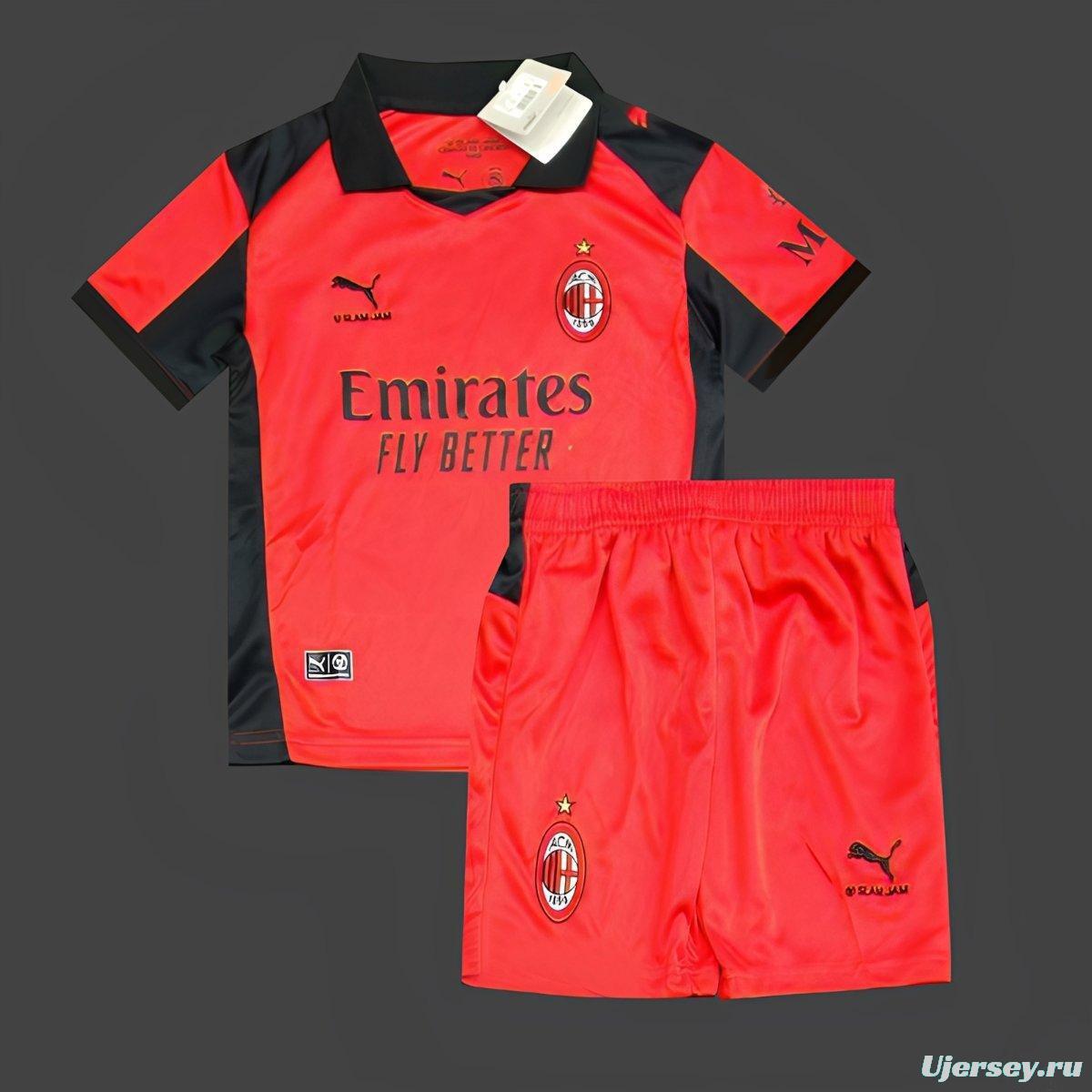 25/26 Kids AC Milan x Slam Jam Limited Edition Long Sleeve Red Forth Jersey