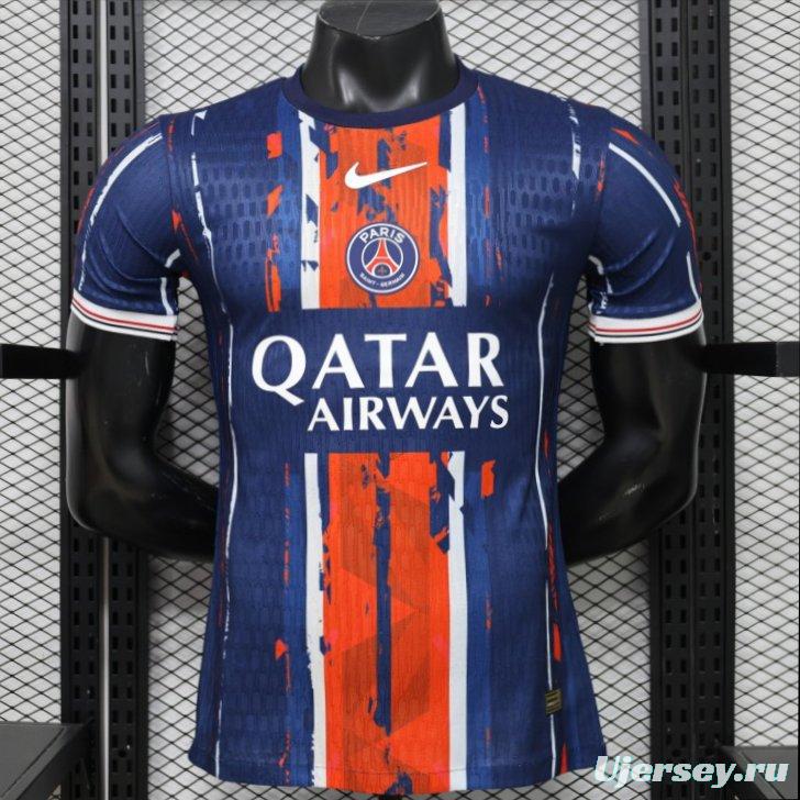 Player Version 25/26 Paris Saint-Germain Navy Blue with Orange Brushstroke Home Jersey