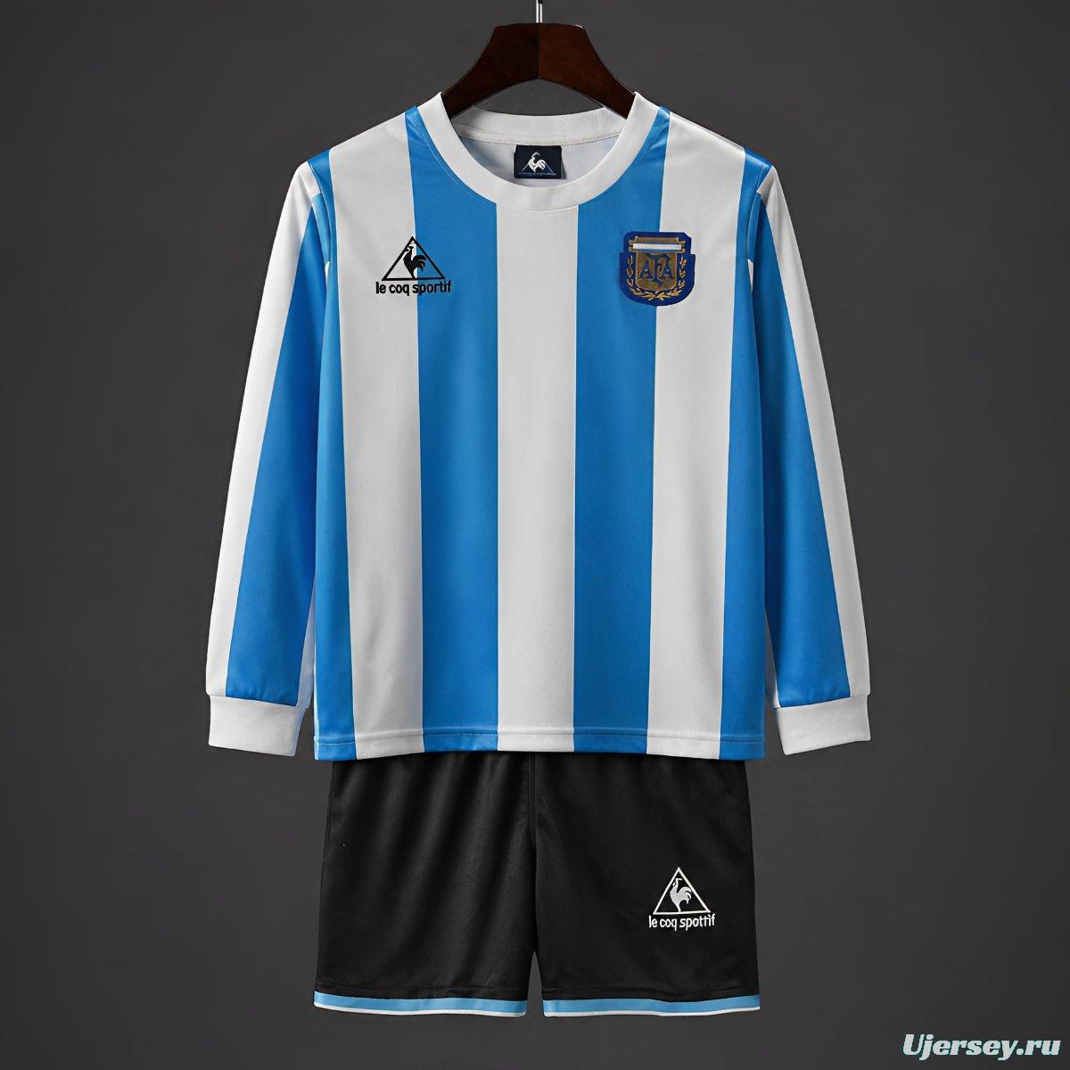 Retro 1998 Kids Argentina Home Long Sleeve Jersey