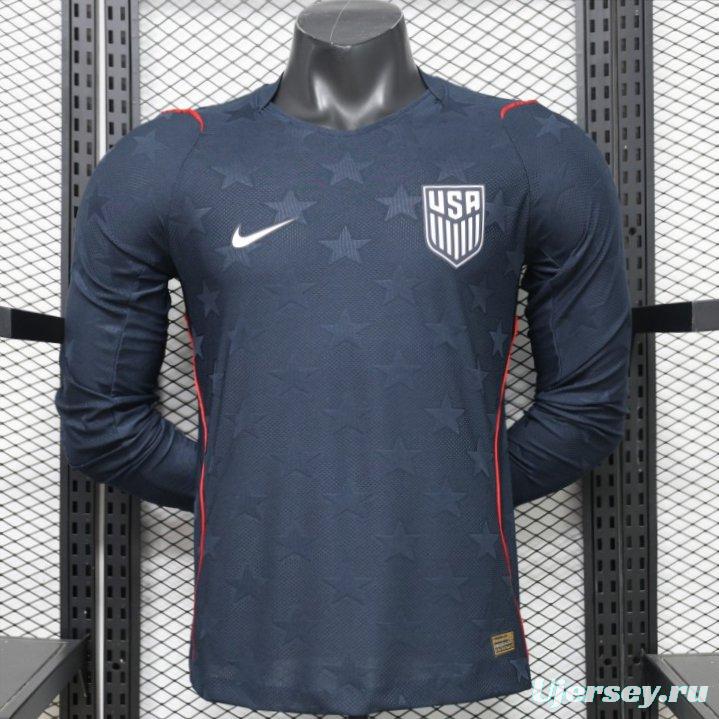 Player Version 2026 USA Navy Blue with Tonal Star  Long Sleeve Away Jersey