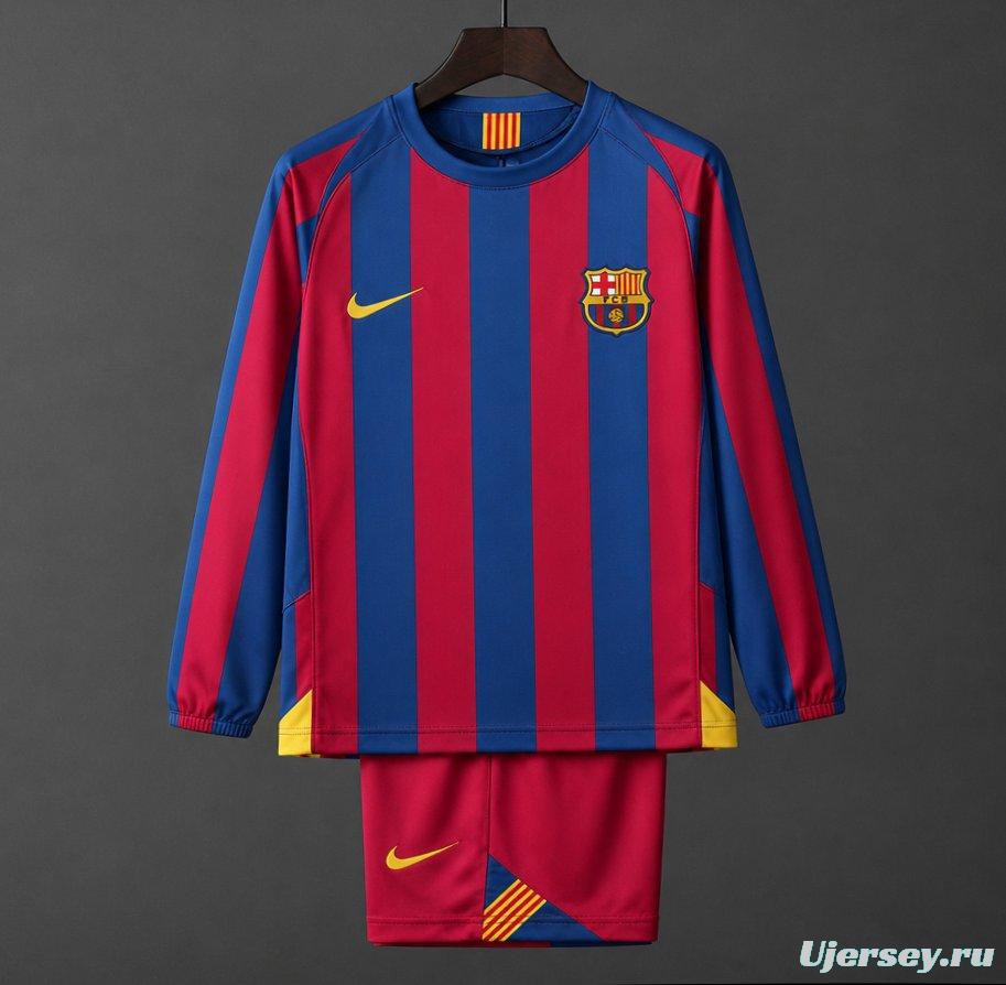 Retro Kids 05/06 Barcelona Home League Version Long Sleeve Jersey