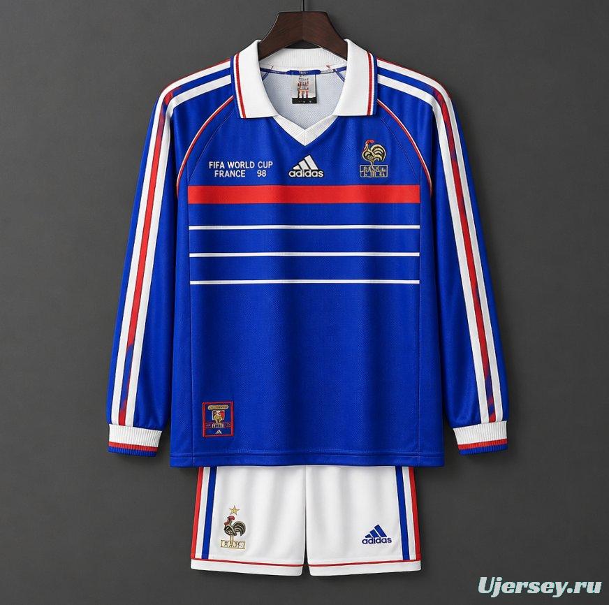 Retro Kids 1998 France Home Long Sleeve Jersey