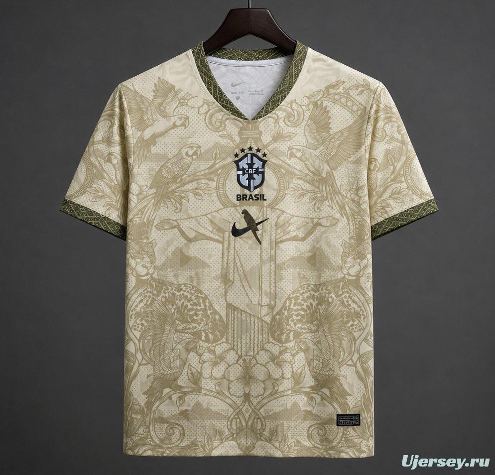2026 Brazil Gold Cream with Baroque Floral and Christ the Redeemer Pattern Special Edition Jersey