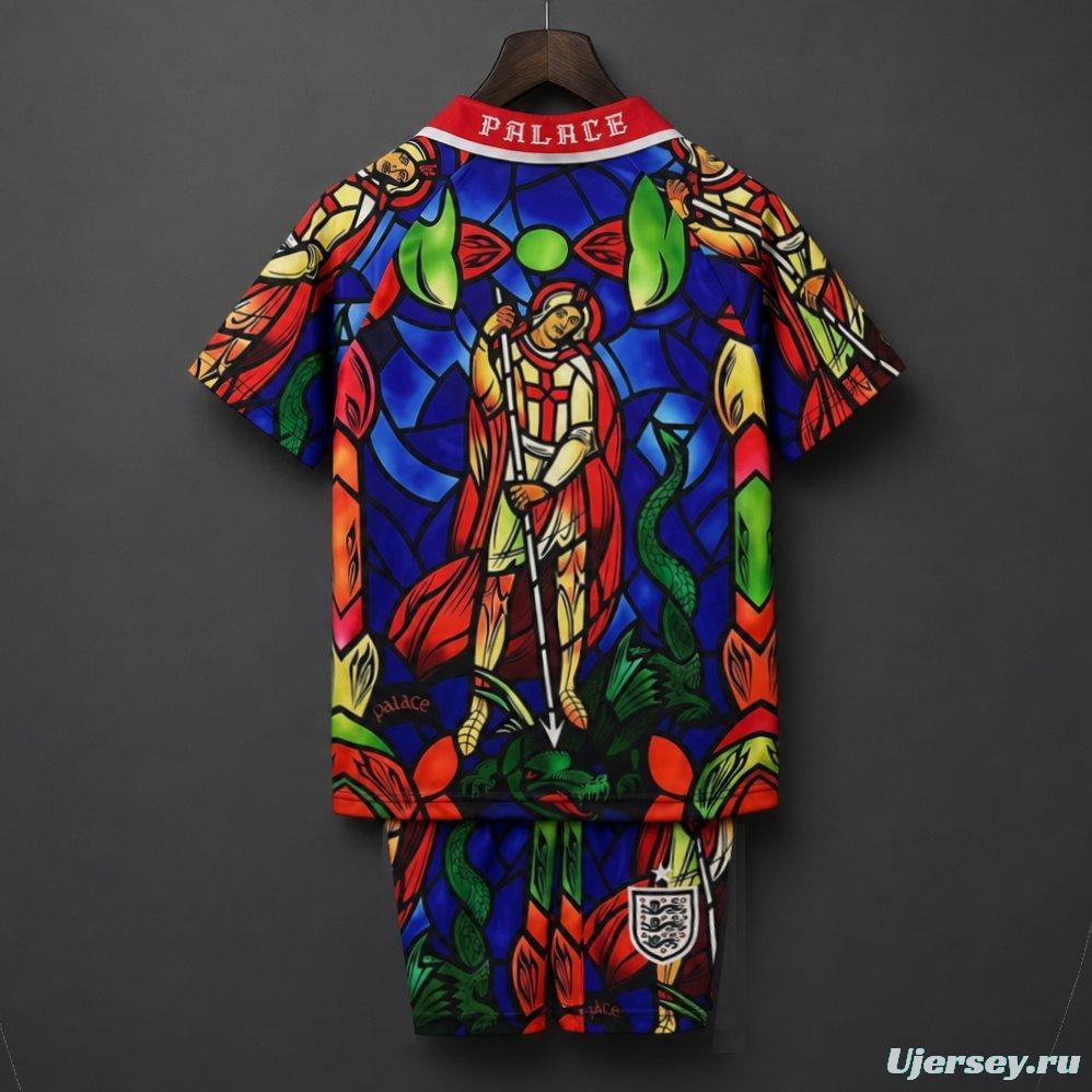 2026 Kids England x Palace Skateboards St. George Dragon Stained-glass Red  Jersey