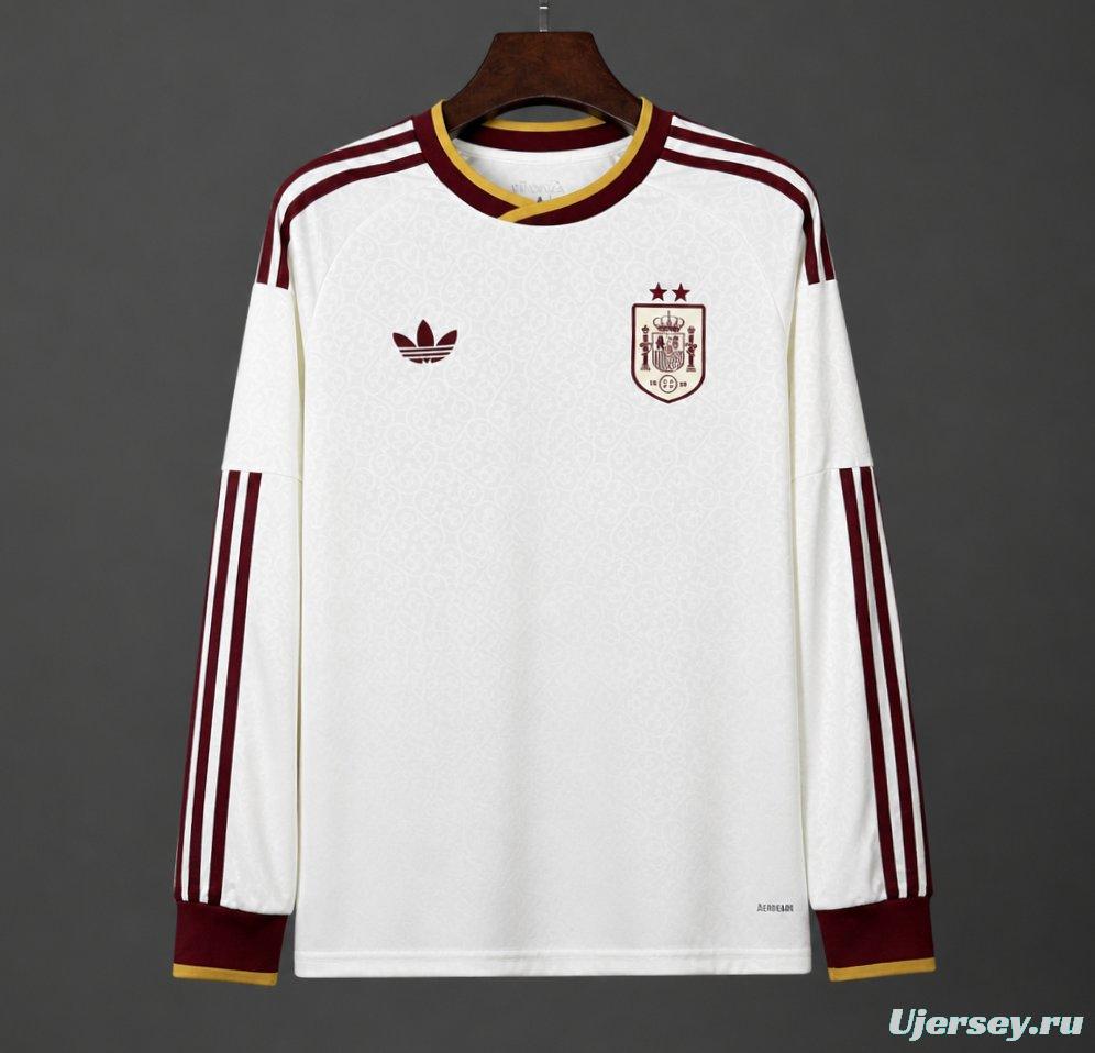 2 Star 2026 Spain Away White Long Sleeve Jersey With Champion Patch