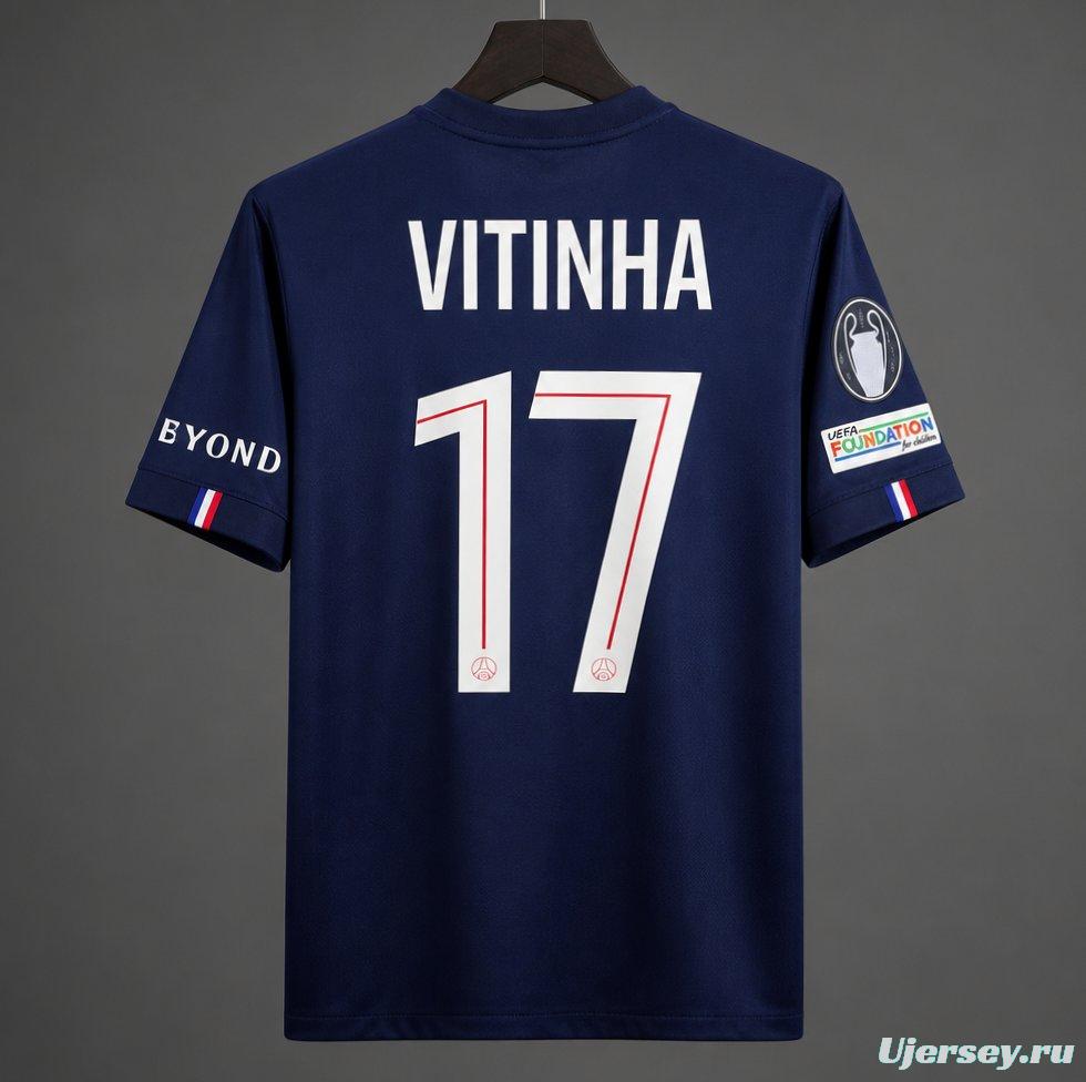 25/26 PSG Home Jersey With Full Champion League Patch