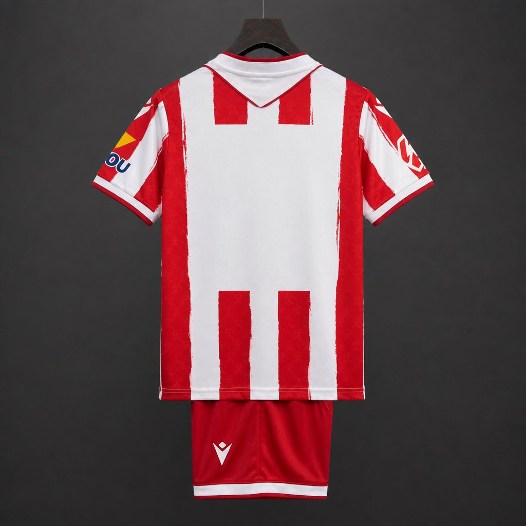 26/27 Kids Almeria Home  Red With White Stripes Jersey